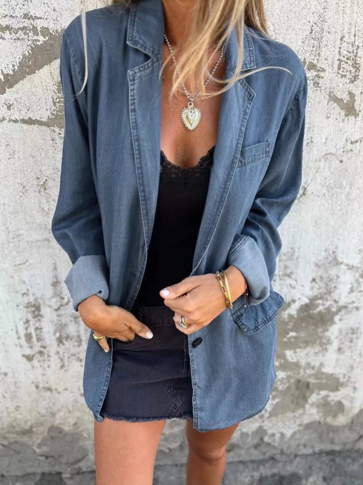 Full Size Button Down Denim Blazer Plus (12)
