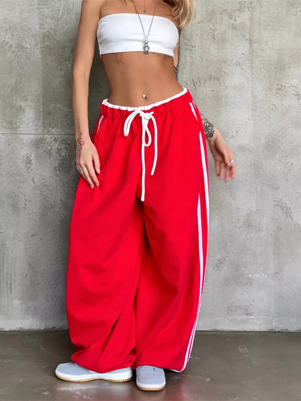 Side Stripes High-waisted Wide-leg Sweatpants