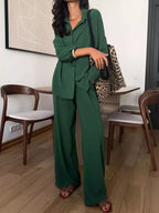 Relaxed Fit Shirt Wide Leg Pants Set (15)