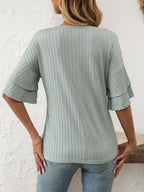 V-neck Ruffle Half Sleeve Top (2)