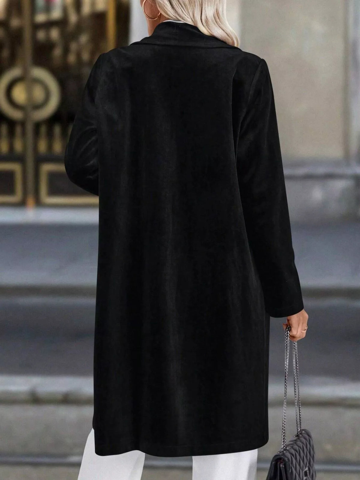 Lapel Collar Long Sleeve Longline Coat (12)