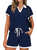 Polo Collar Short Sleeve Top Shorts Set