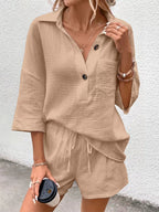 Button Detail Top Shorts Set (8)
