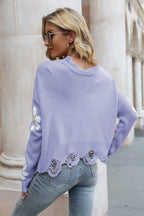 Flower Distressed Long Sleeve Sweater (2)