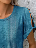 Printed Round Neck Short Sleeve T-shirt (9)