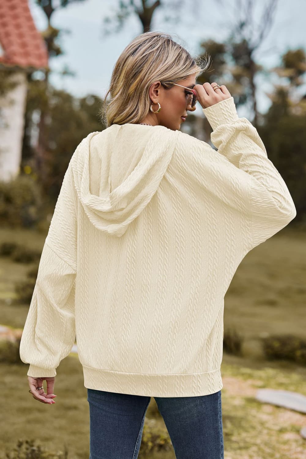 Cable-knit Long Sleeve Hooded Jacket (6)