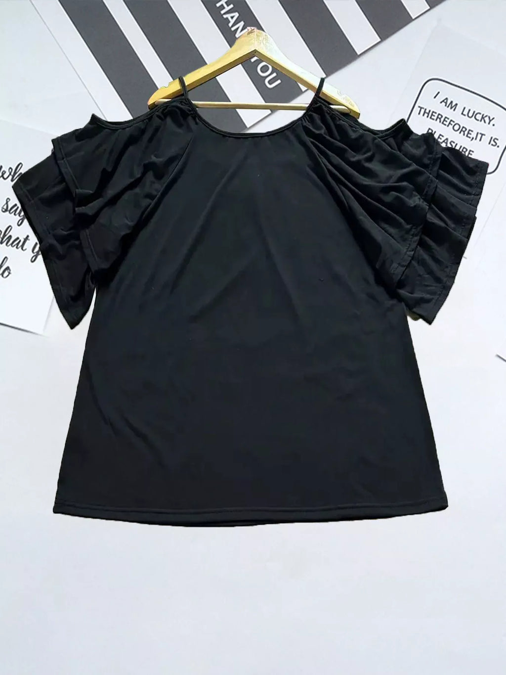 Cold Shoulder Ruffle Sleeve T-shirt (2)