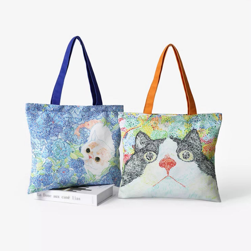 Cat Illustration Shoulder Bag Large Capacity Canvas photo 1