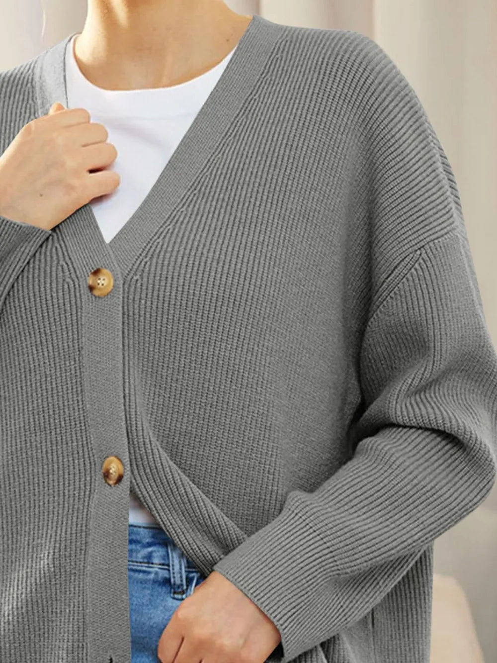 Button Down V-neck Long Sleeve Cardigan (13)