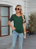 Round Neck Lace Short Sleeve T-shirt (11)