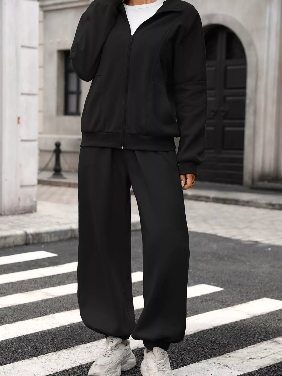 Zip-up Long Sleeve Top Pants Set (10)