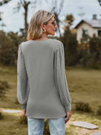 Swiss Dot V-neck Long Sleeve Blouse (15)