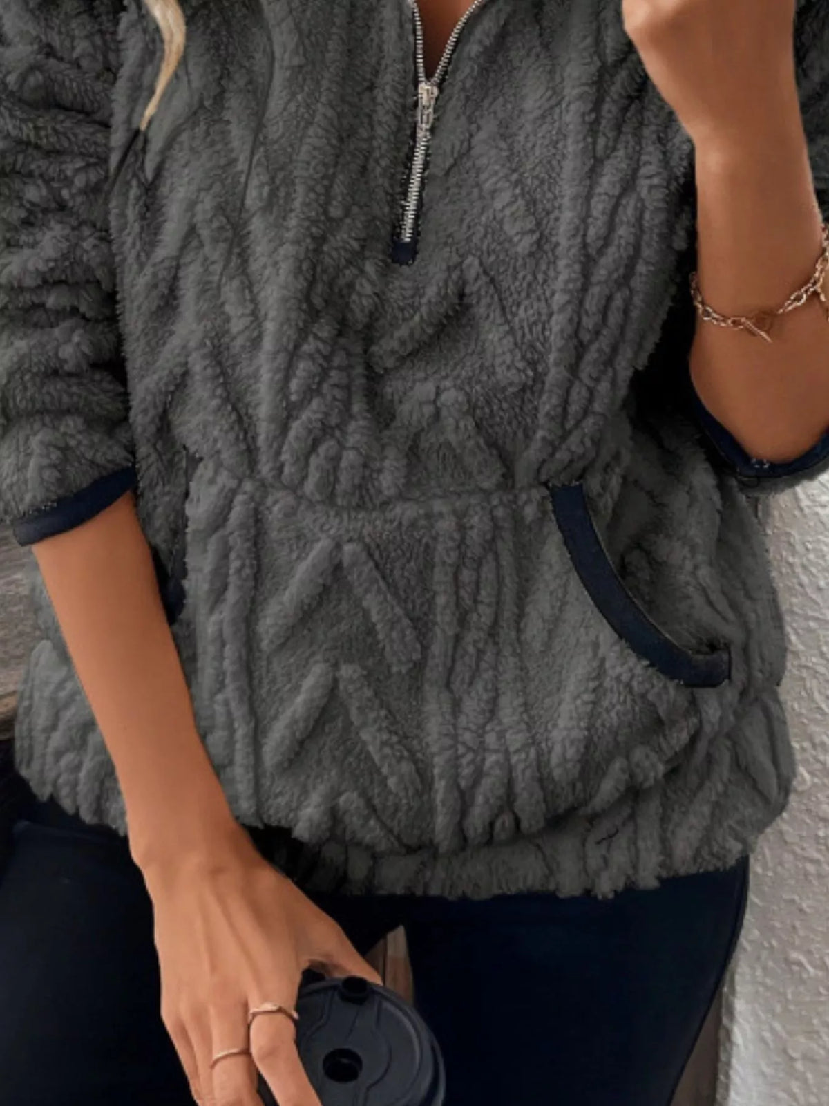 Full Size Sherpa Half Zip Sweatshirt Plus (12)