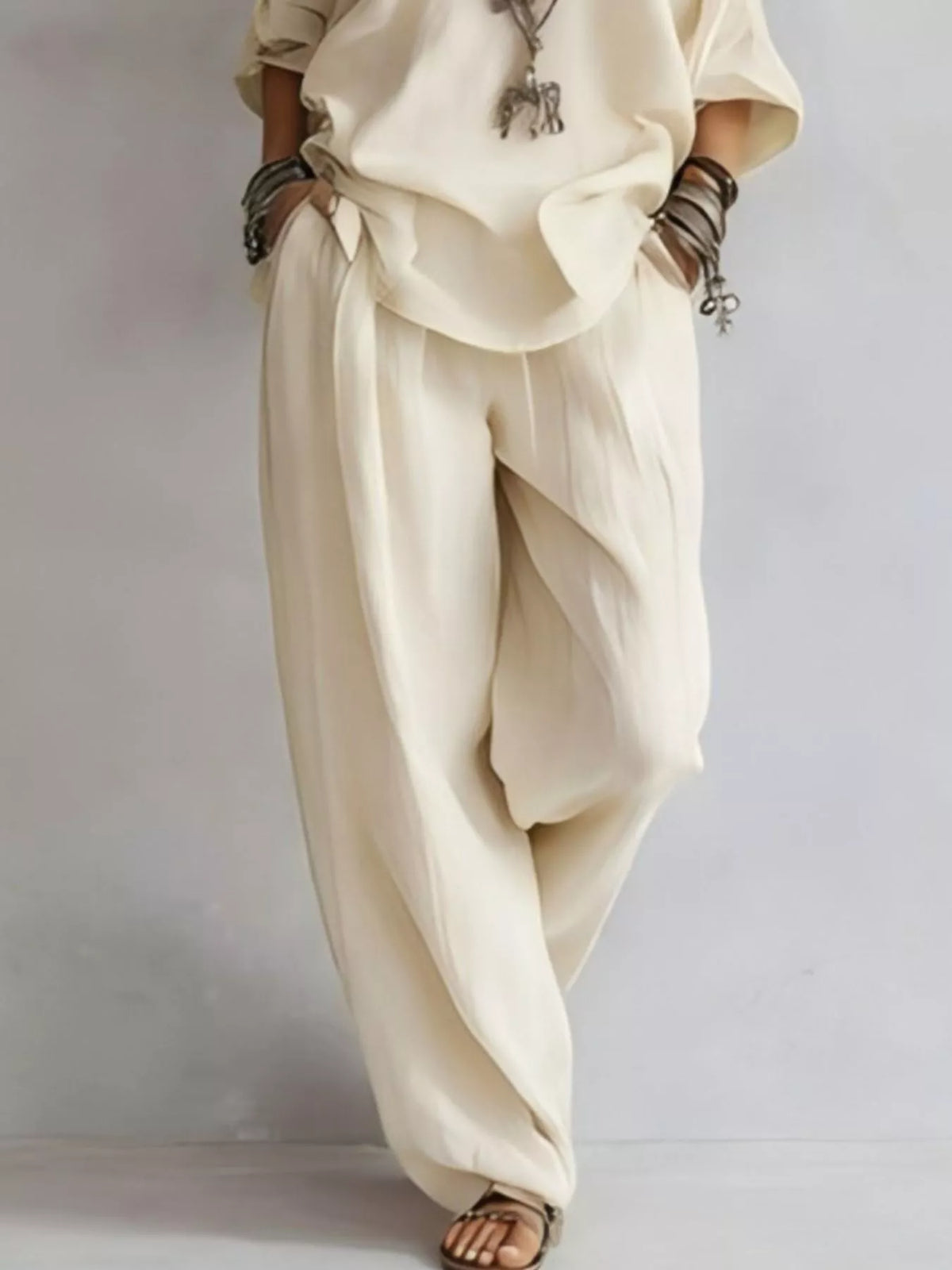 Off-shoulder Loose Fit Top Pants Two-piece Set (6)