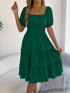 Square Neck Short Puff Sleeve Dress (10)