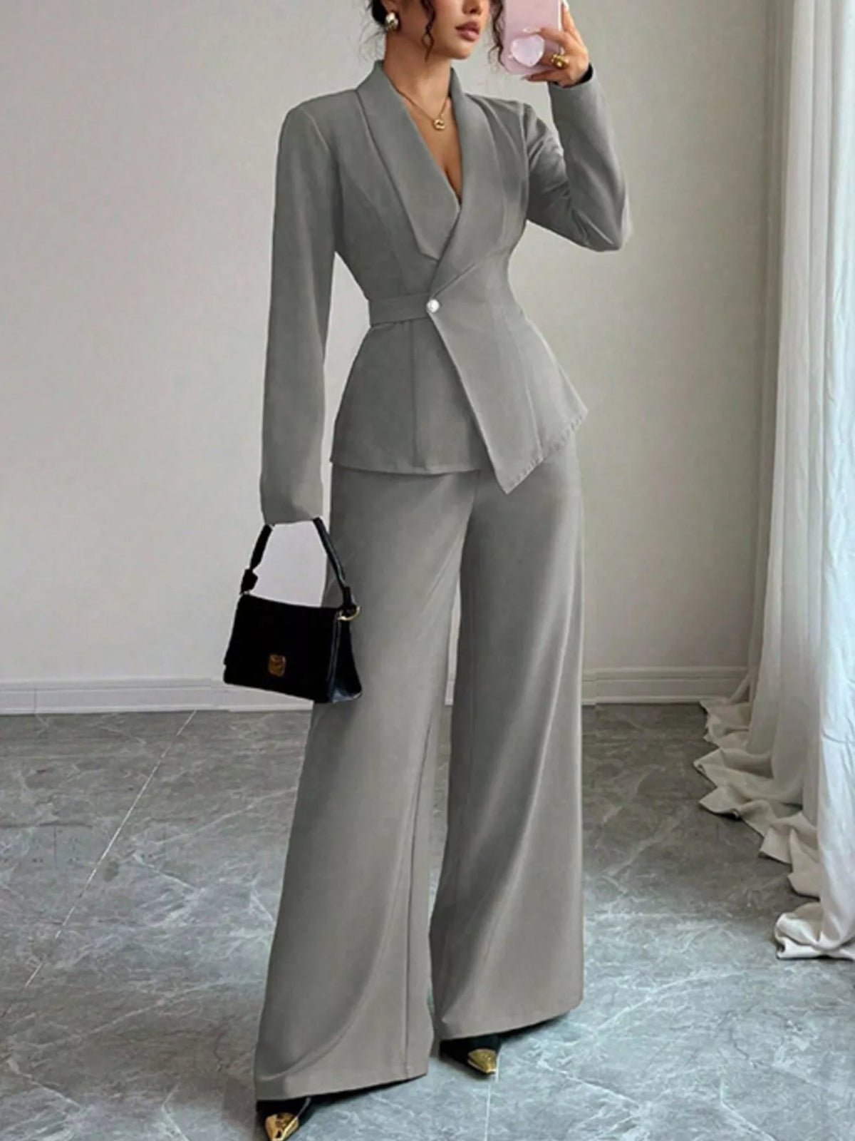 One Button Blazer Pants Set (20)