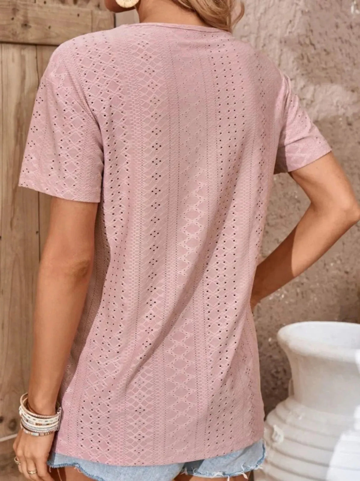 Eyelet Crisscross Short Sleeve T-shirt (8)