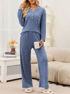 Ribbed Knit Top Wide-leg Pants Set (2)