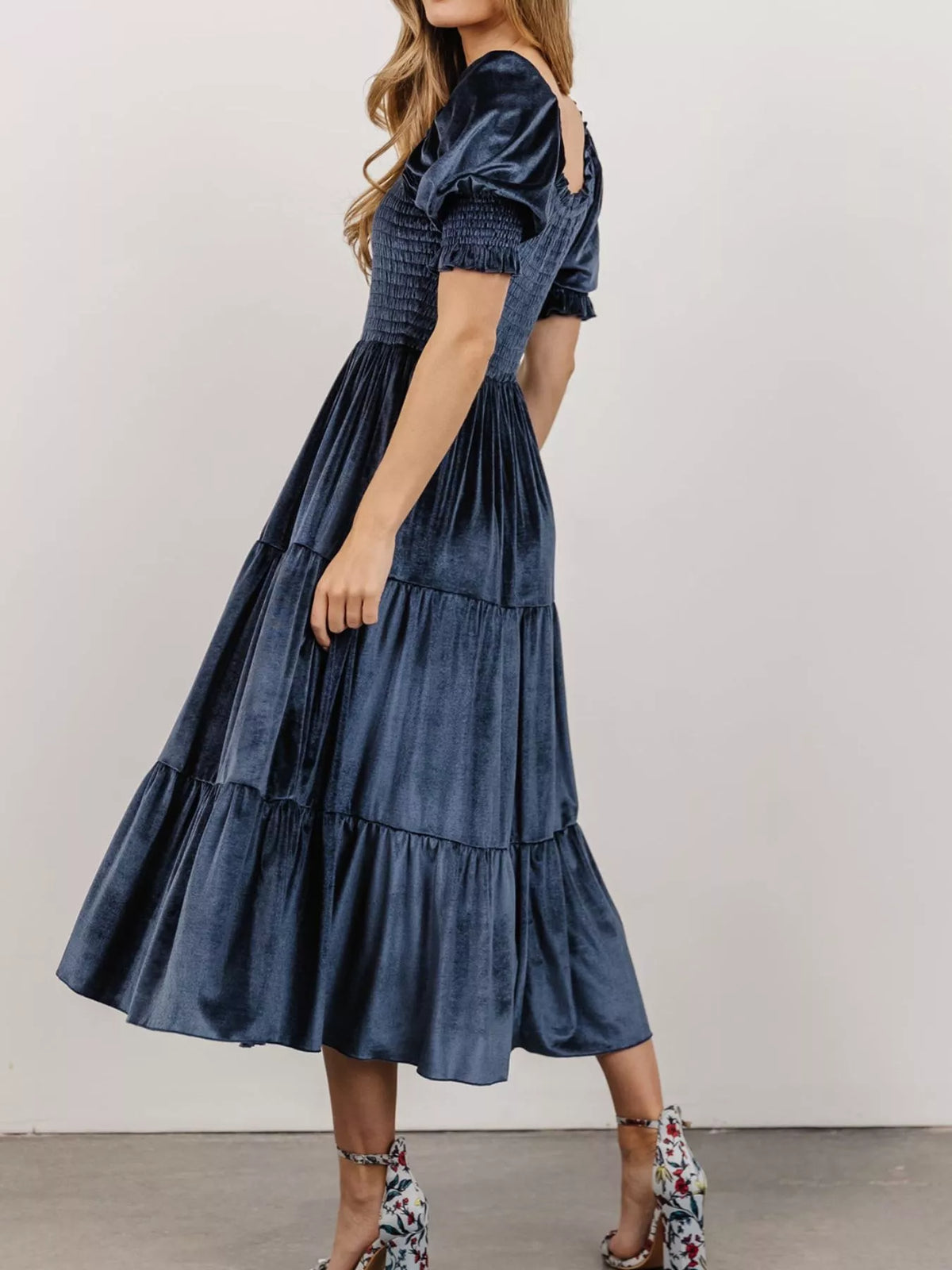 Velvet Smocked Tiered Midi Dress (3)