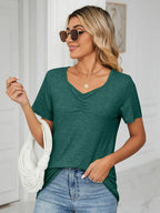 Ruched V-neck Short Sleeve T-shirt (4)