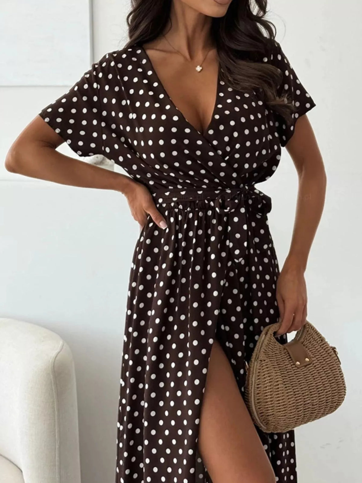 Polka Dot Surplice Maxi Dress Slit (15)