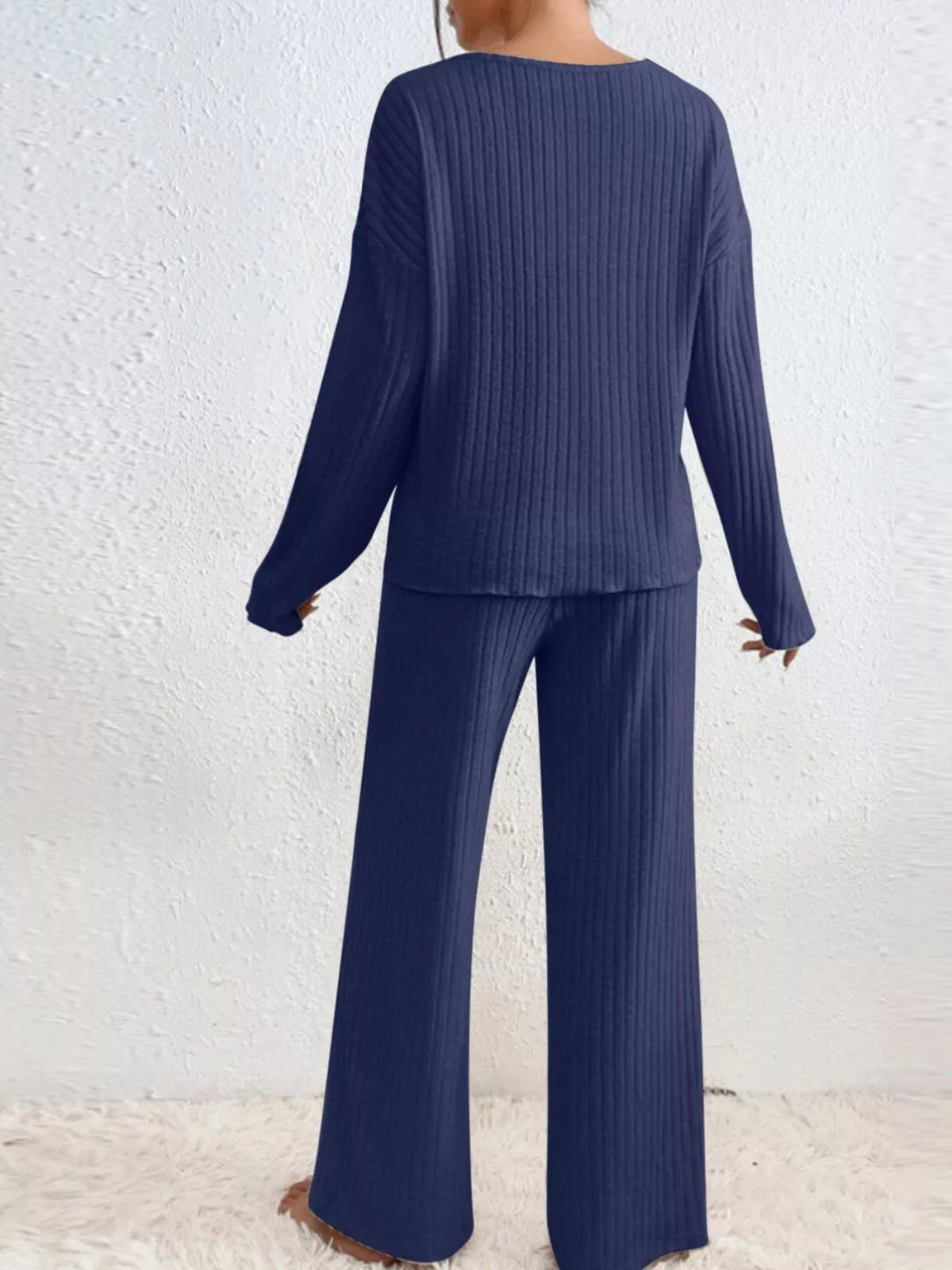 Ribbed V-neck Top Pants Set (15)
