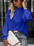 Smocked Frill Mock Neck Long Sleeve Blouse (12)