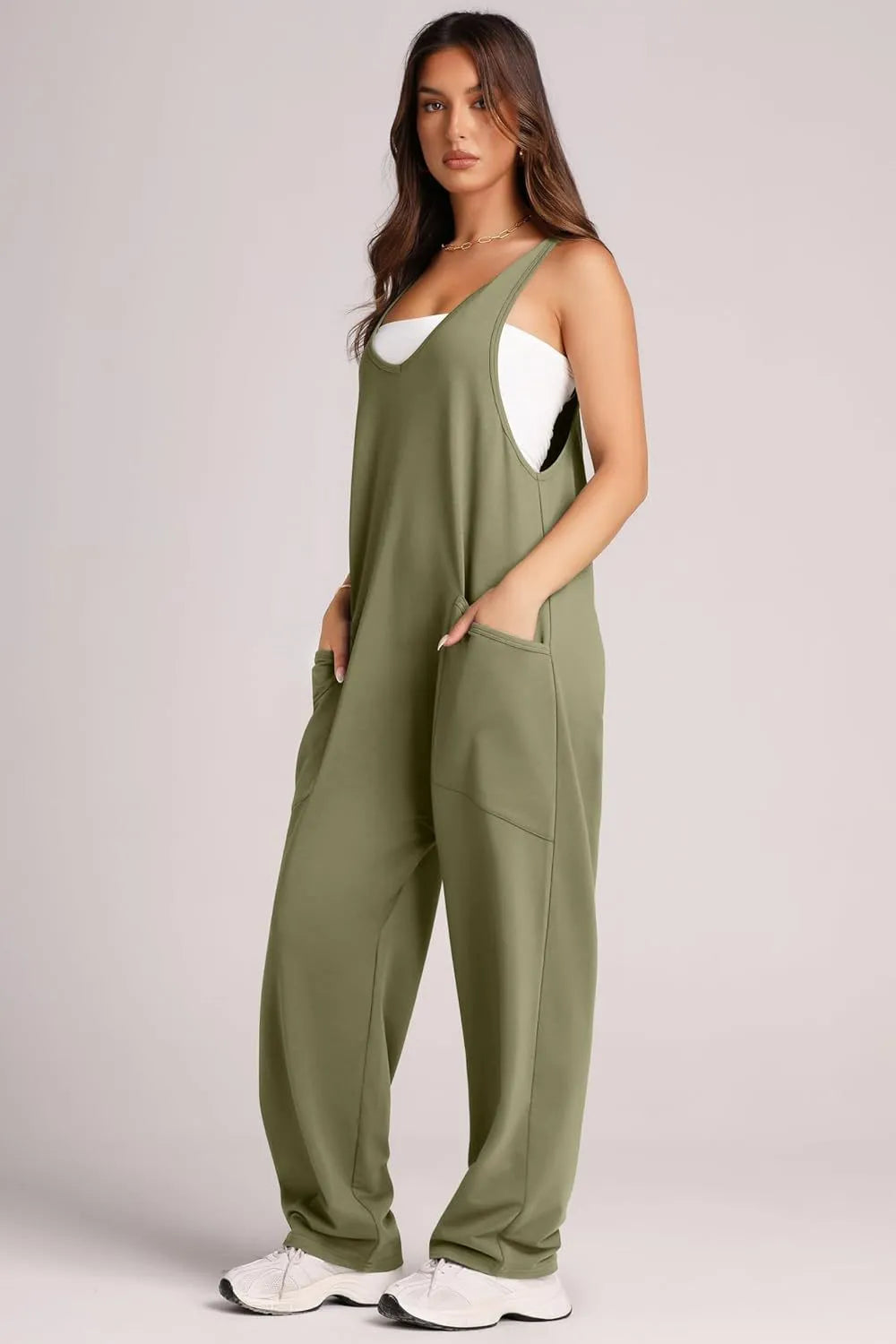 V-neck Wide Strap Overalls (4)