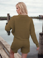 Johnny Collar Long Sleeve Top Shorts Sweater Set (20)
