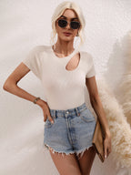 Cutout Round Neck Short Sleeve Knit Top (3)