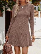 Ribbed Knit Long Sleeve A-line Dress (13)