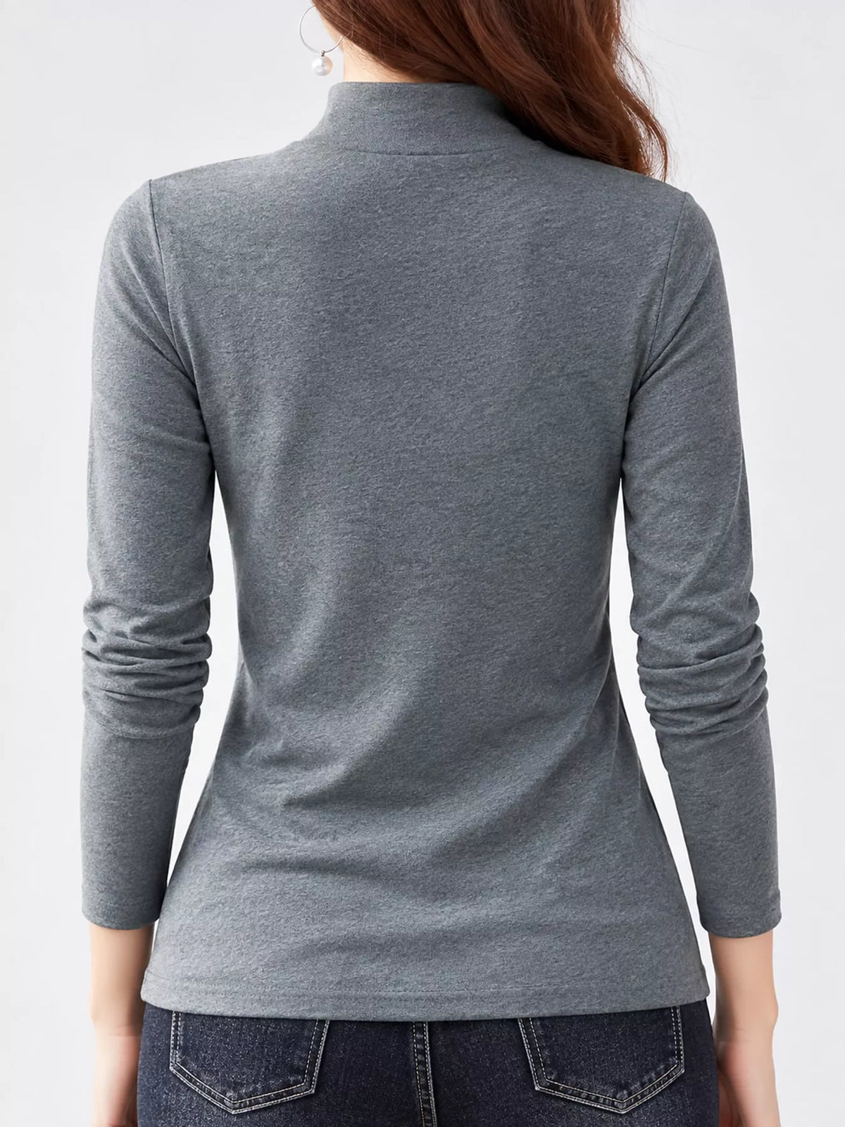 Full Size Slim-fit Mock Neck Long Sleeve Basic T-shirt Plus (8)