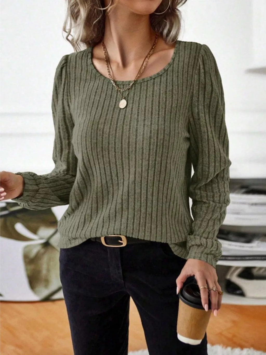 Ribbed Knit Long Sleeve T-shirt (22)