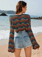 Striped Boat Neck Long Sleeve Cover Up (7)