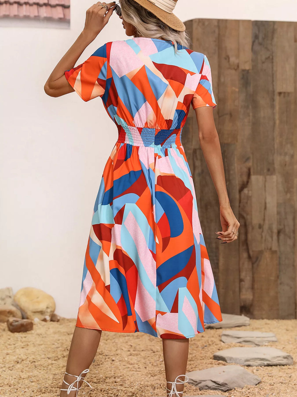 Printed Short Sleeve Midi Dress (6)