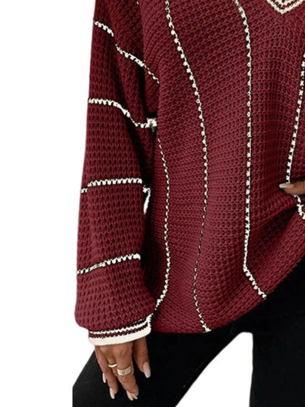 V-neck Textured Knit Sweater (16)