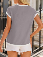 Contrast Trim Round Neck Short Sleeve T-shirt (21)