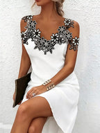 Lace Floral Trim Cold Shoulder Mini Dress (7)
