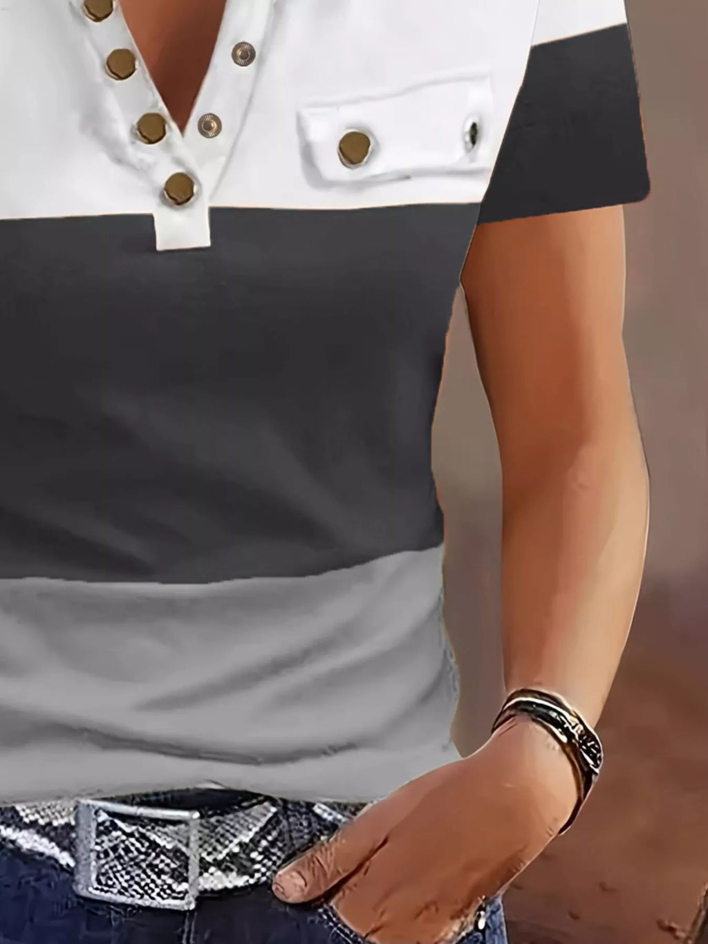 Block Short Sleeve Casual T-shirt (6)