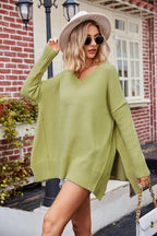 V-neck Slit Exposed Seam Sweater (5)