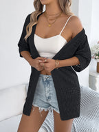 Openwork Open Front Half Sleeve Cardigan (3)