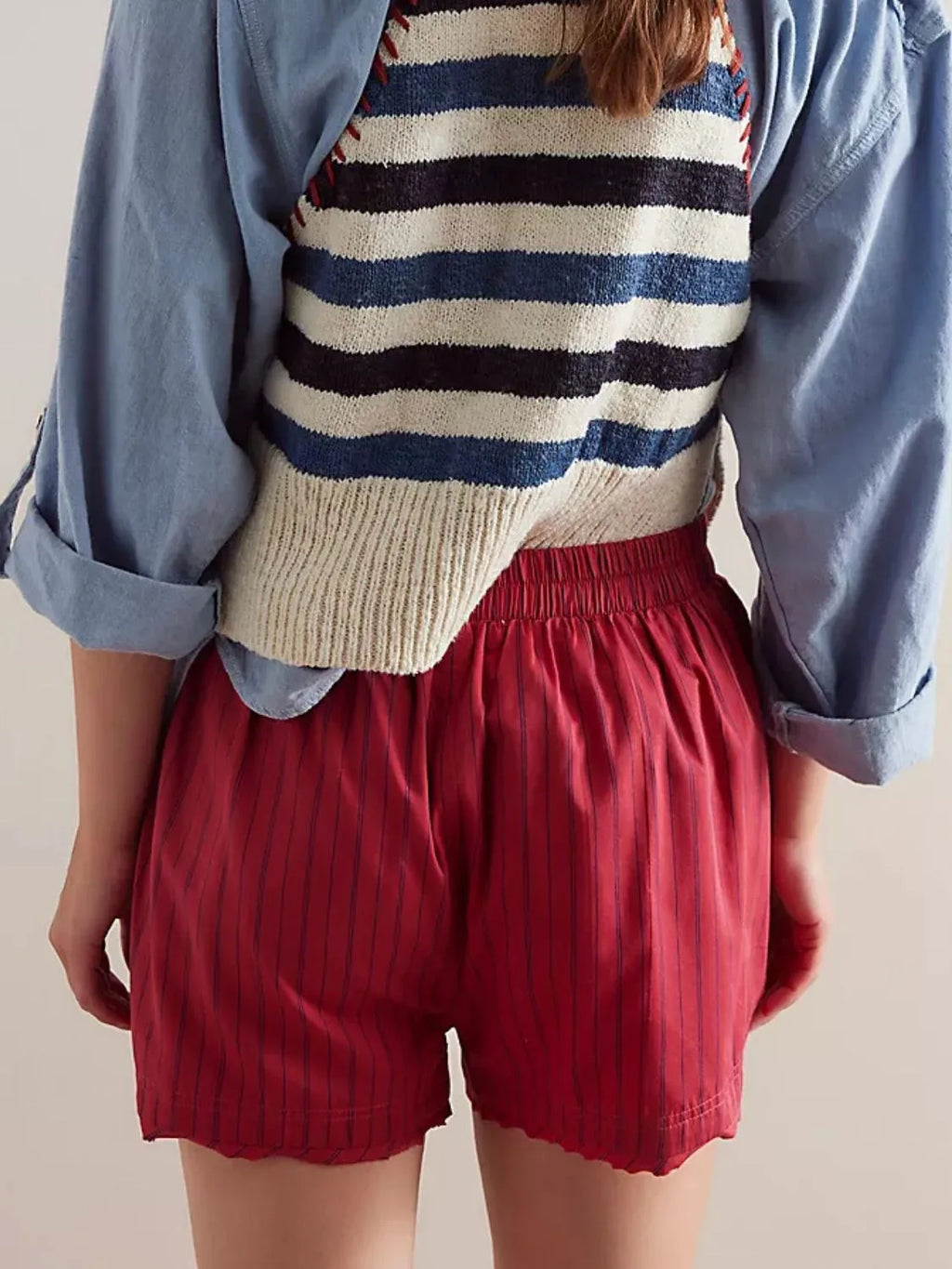 Striped Elastic Waist Shorts (7)