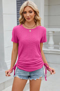 Eyelet Round Neck Short Sleeve T-shirt (5)