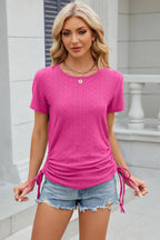 Eyelet Round Neck Short Sleeve T-shirt (5)