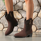 Suede Point Toe Block Heel Boots (2)
