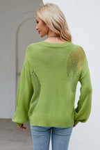 Openwork Round Neck Dropped Shoulder Knit Top (2)