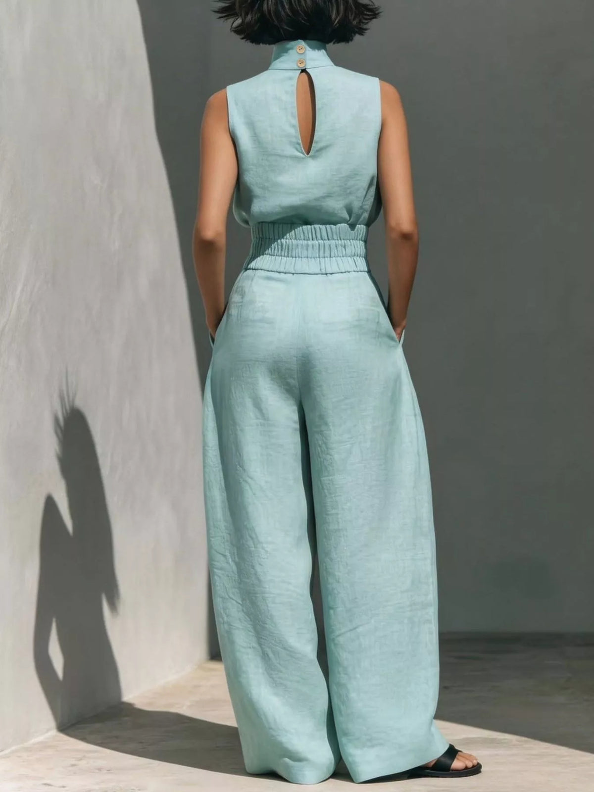 Turtleneck Sleeveless Top Wide-leg Pants Set (4)