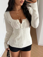 Cable Knit Button-front Fitted Sweater