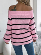 Striped Off-shoulder Long Sleeve Sweater (16)