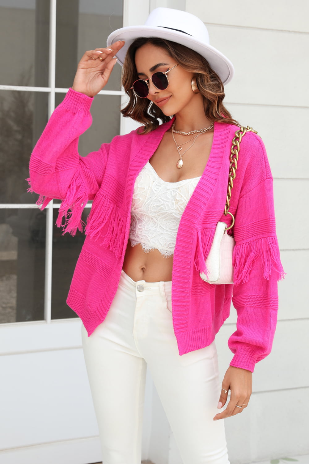 Fringe Trim Open Front Cardigan (5)